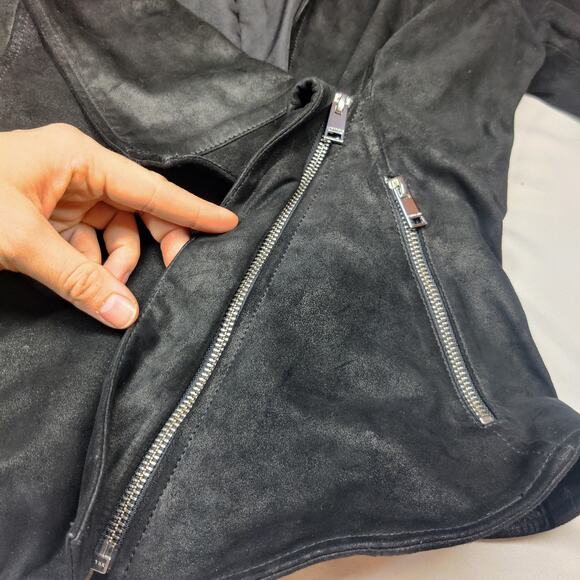 Lamarque Olivia Black Suede Leather Moto Biker Jacket Small Drape front - Picture 6 of 15